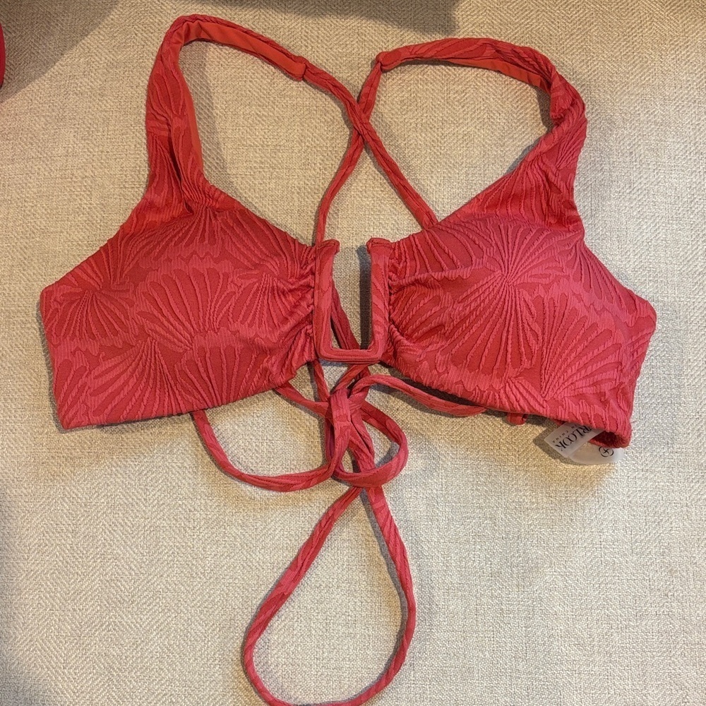 BERLOOK Coral Red U shape front  Tie-Back Bikini top size medium